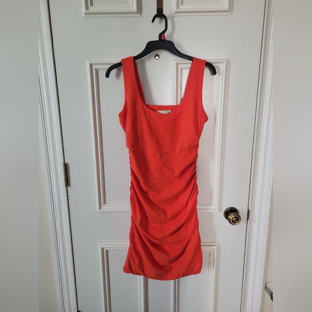 Bodon Midi Body Con Dress Size 10P Orange Sleeveless